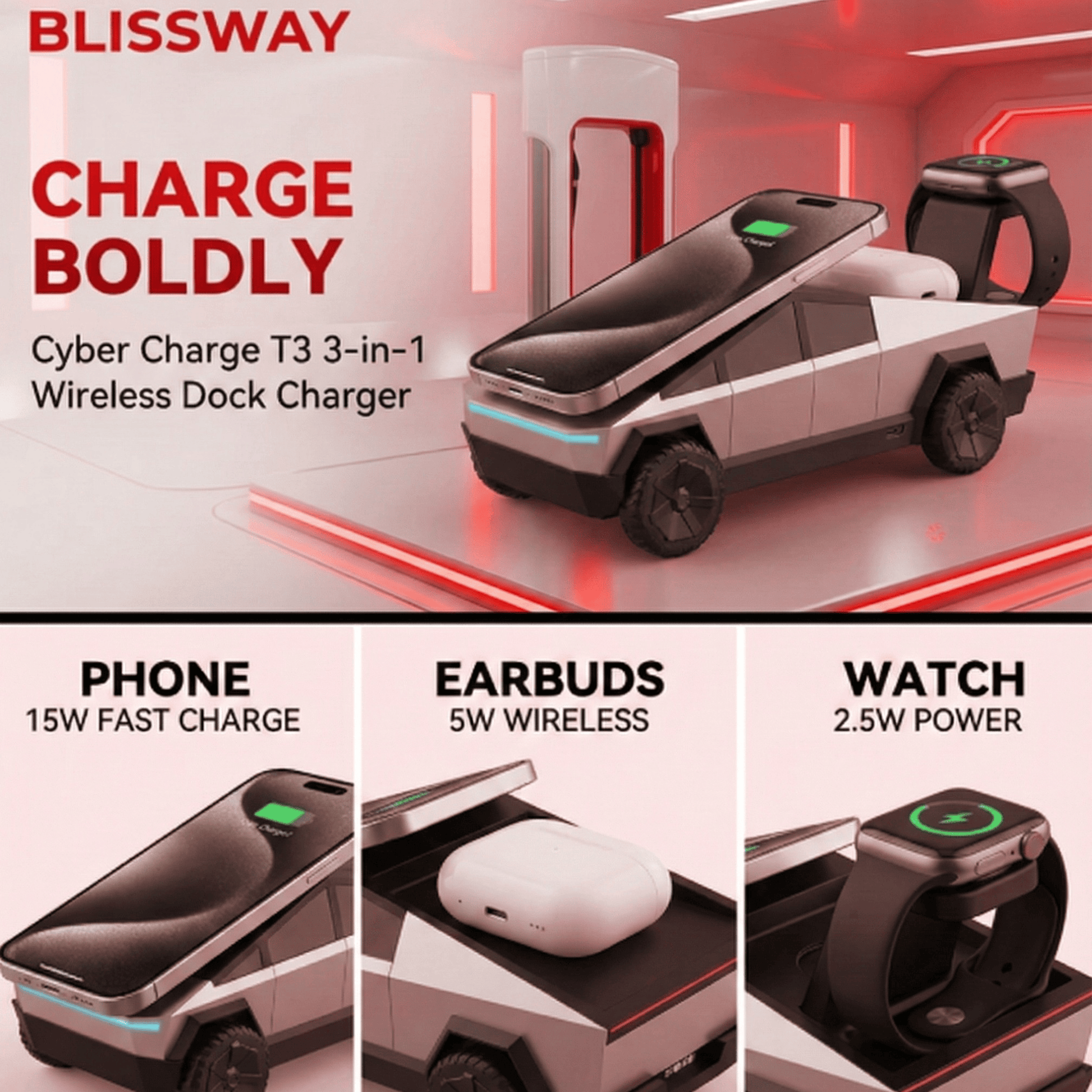 Cyber Charge T3 3-in-1 Wireless Dock Charger