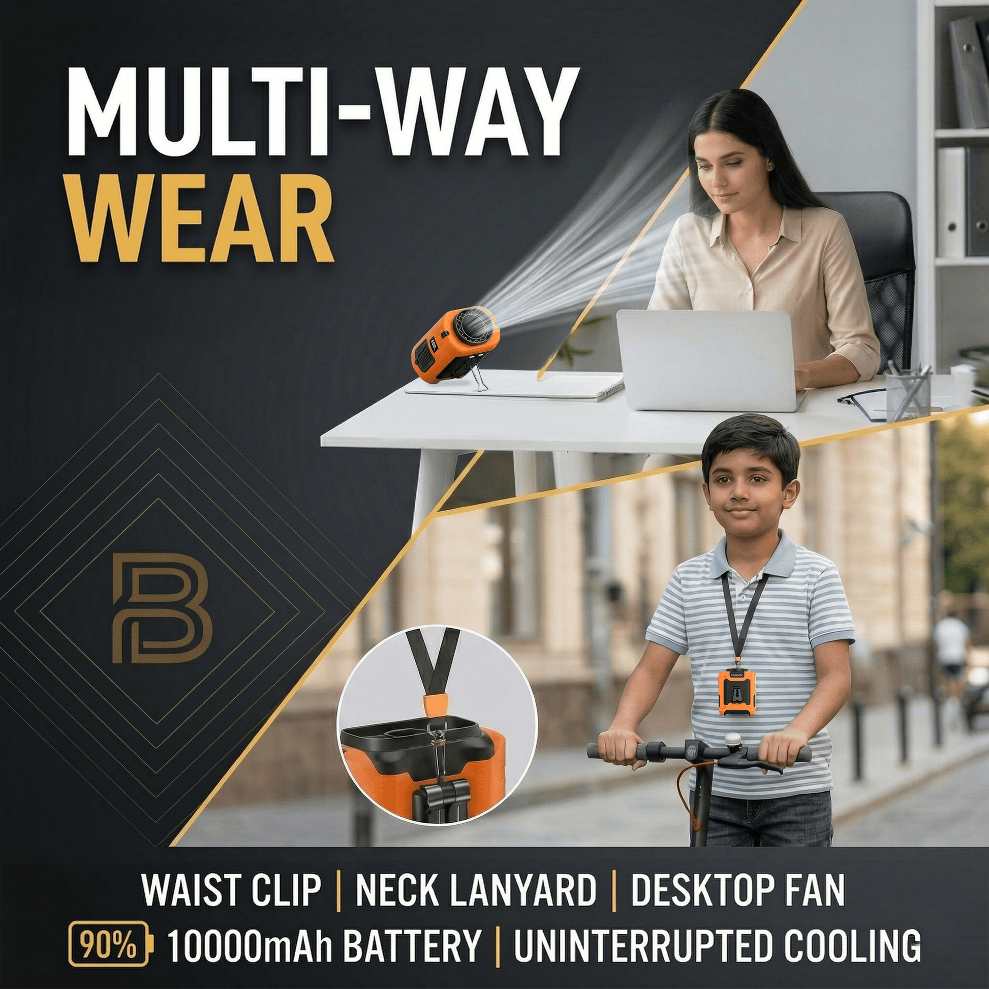 FrostClip Turbo — 3-in-1 Waist Fan, 10,000mAh Powerbank & LED Torch