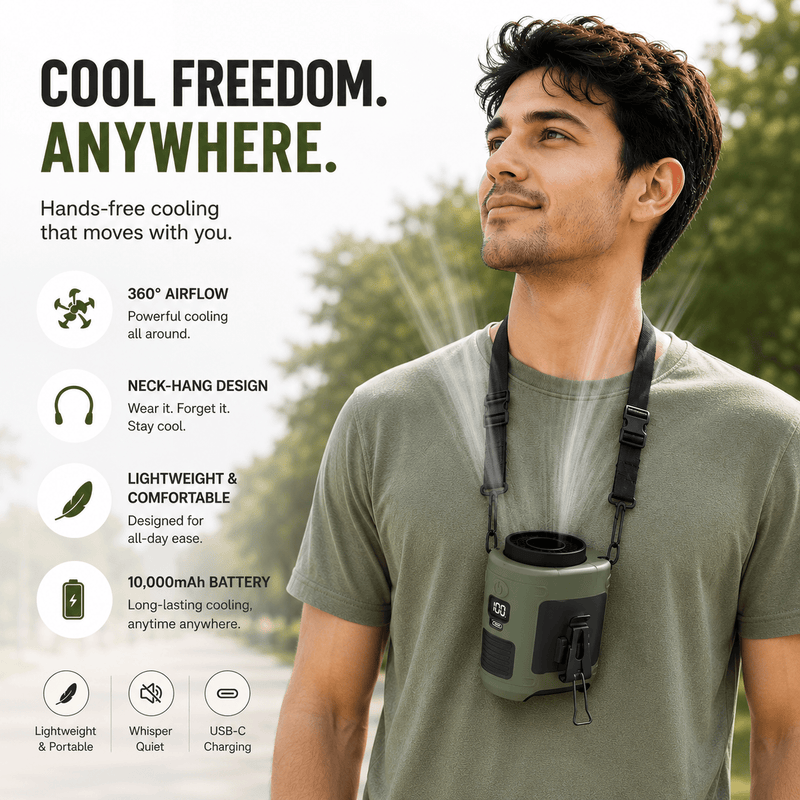 FrostClip Turbo — 3-in-1 Waist Fan, 10,000mAh Powerbank & LED Torch